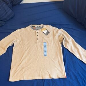 Men's Beige Henley Long Sleeve Shirt